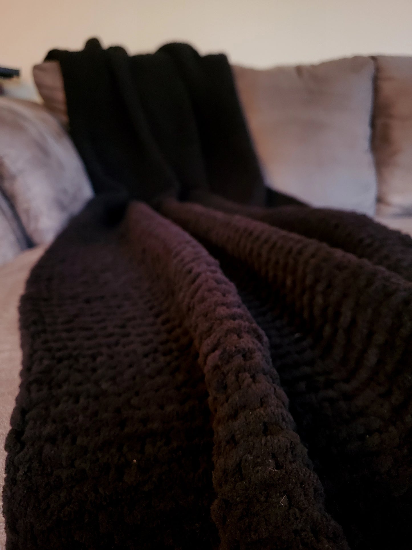 Jetée Luxueuse Tricoté à la main, doudou 70/40 pouces, modèle noir