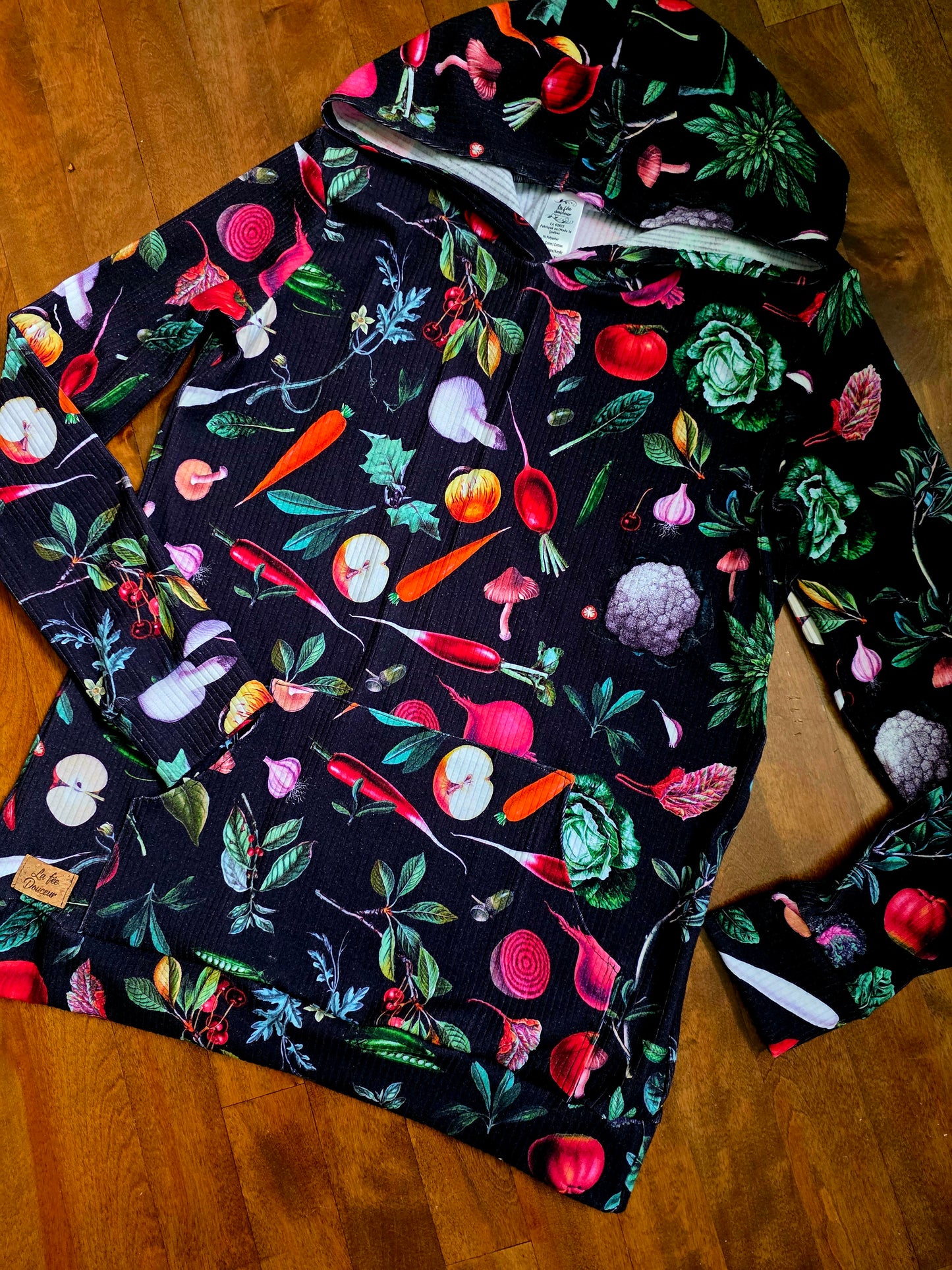 Hoodie LÉGUMES, chandail à capuchon et pochette en coton et lycra
