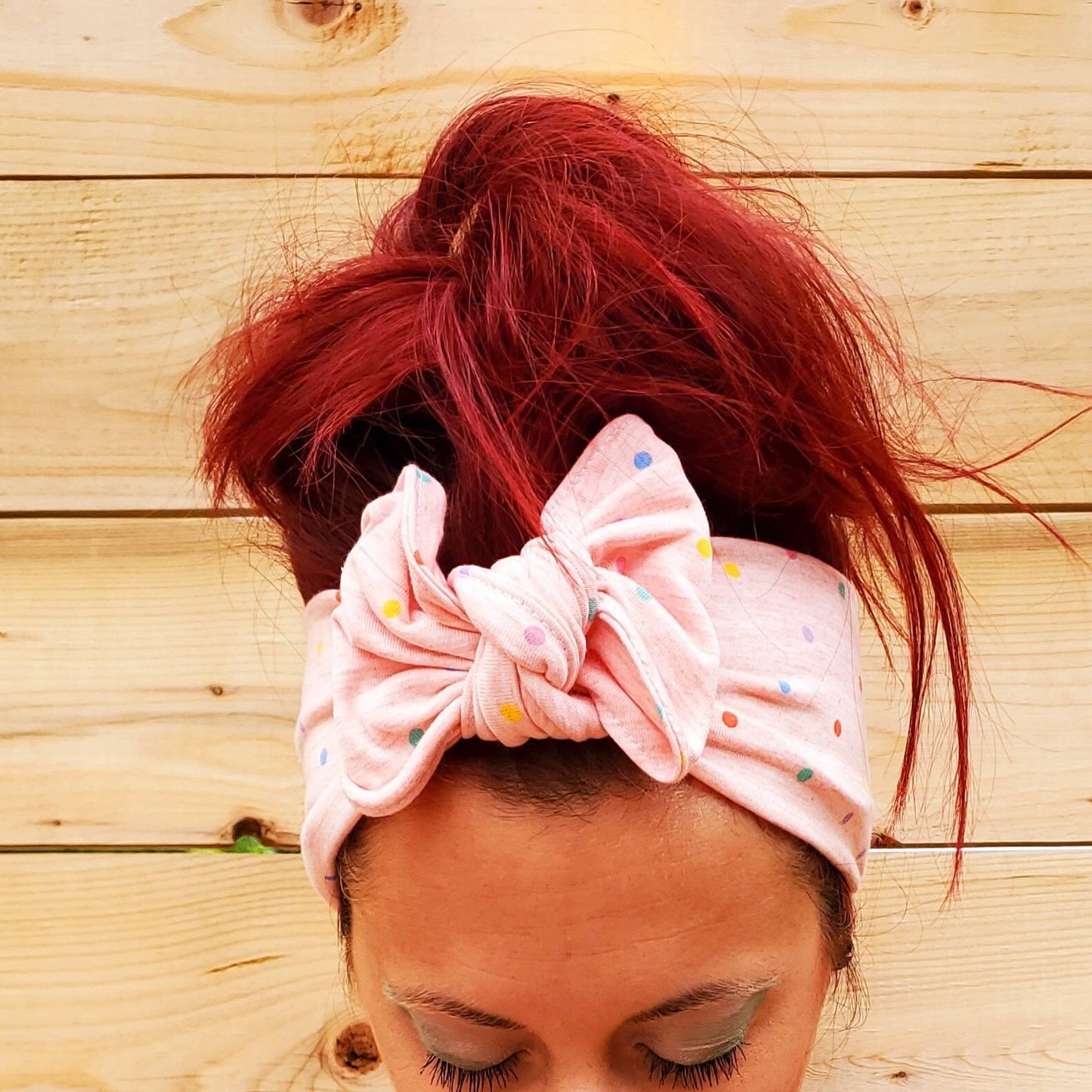 BANDEAU vague CONFETTIS, bandeau transformable rose à pois, bandeau à noeud, serre-tête multi-façons, headband, extensible, confortable