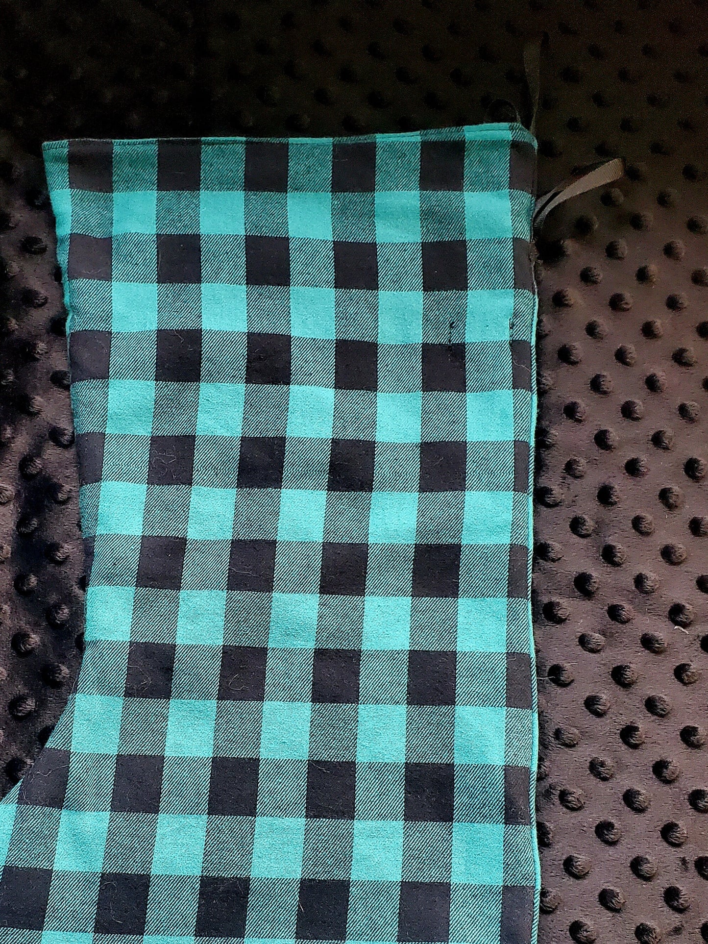 Bas de Noël réversible à carreaux, côté rouge ou côte turquoise, fausse fourrure amovible, lavable, doux, décoration de Noël, fait main