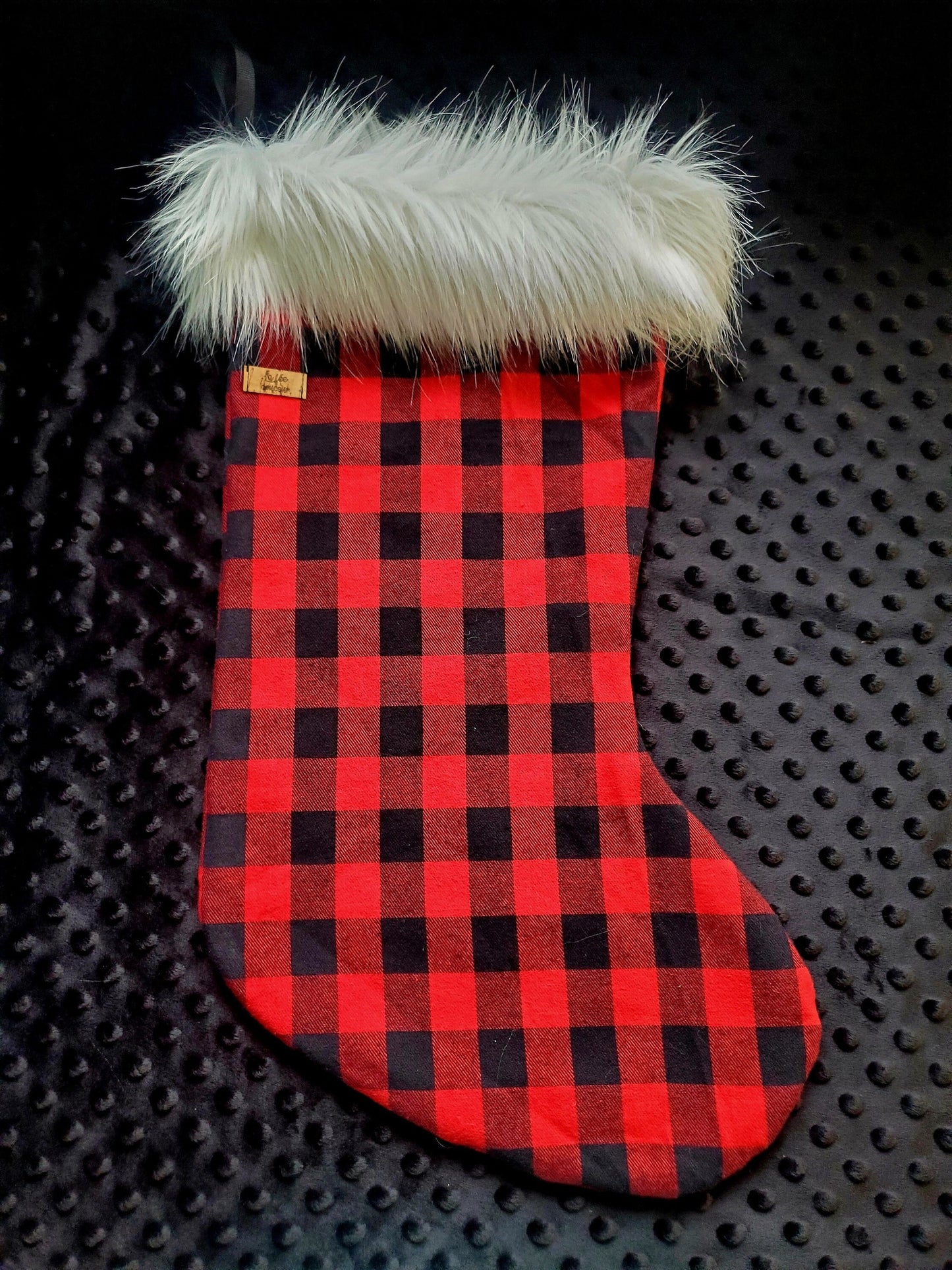 Bas de Noël réversible à carreaux, côté rouge ou côte turquoise, fausse fourrure amovible, lavable, doux, décoration de Noël, fait main