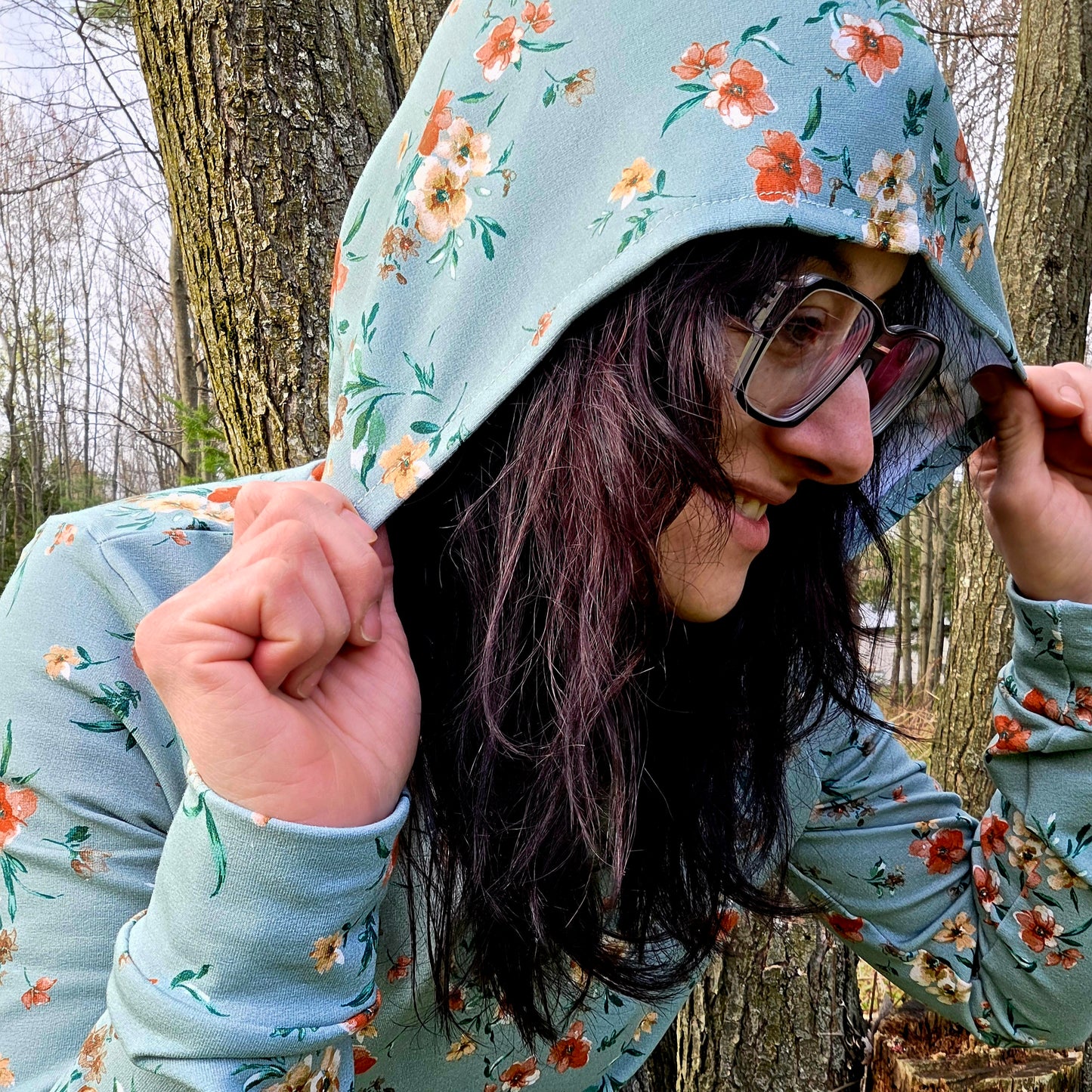 Hoodie PRINTEMPS en fleurs, chandail à capuchon et pochette en coton ouaté