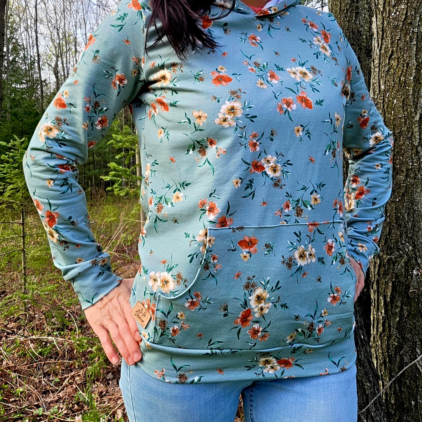 Hoodie PRINTEMPS en fleurs, chandail à capuchon et pochette en coton ouaté