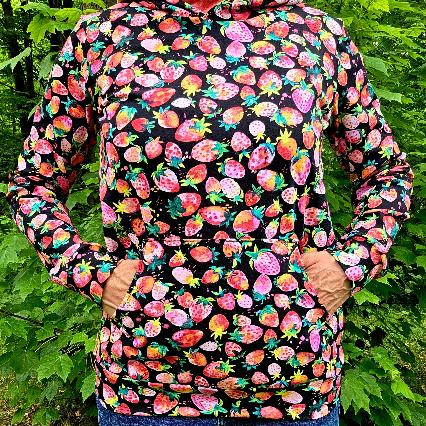 Hoodie FRAISES, chandail à capuchon et pochette en coton et lycra