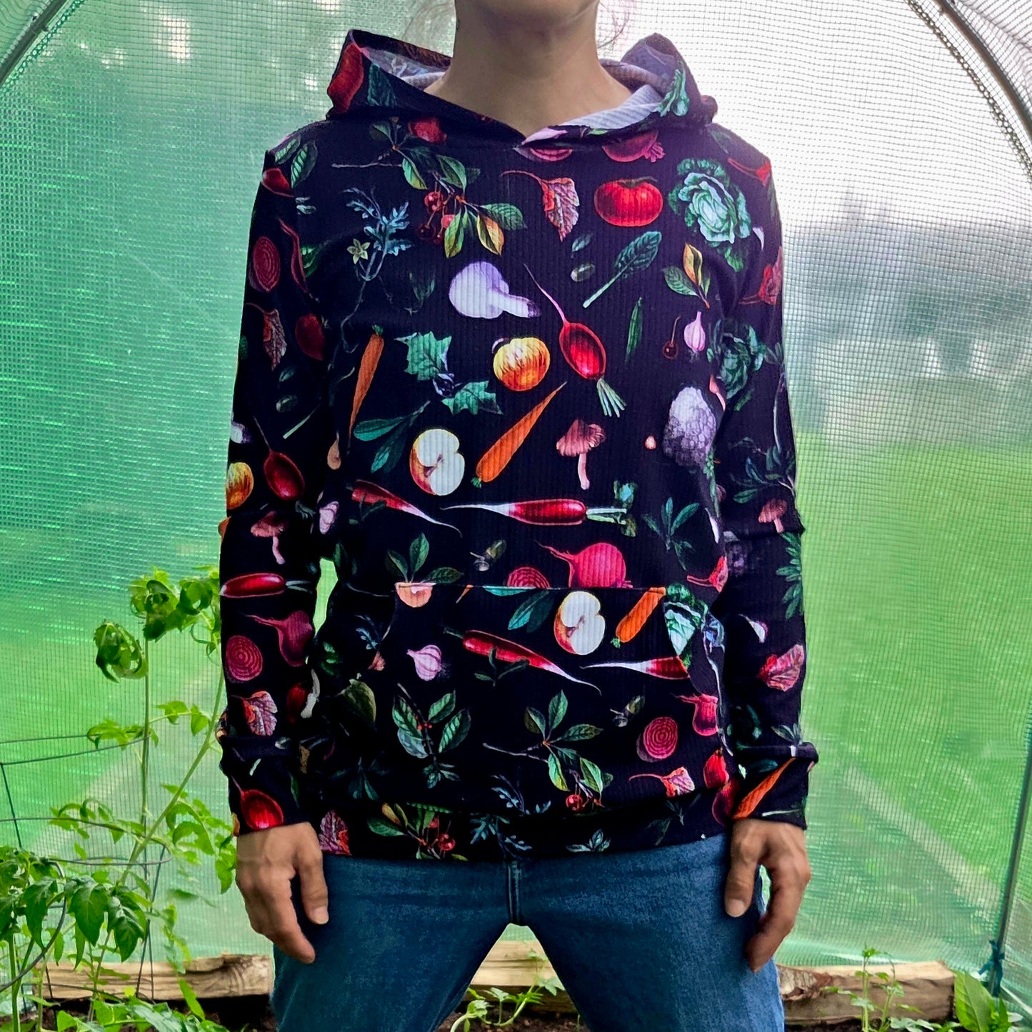 Hoodie LÉGUMES, chandail à capuchon et pochette en coton et lycra