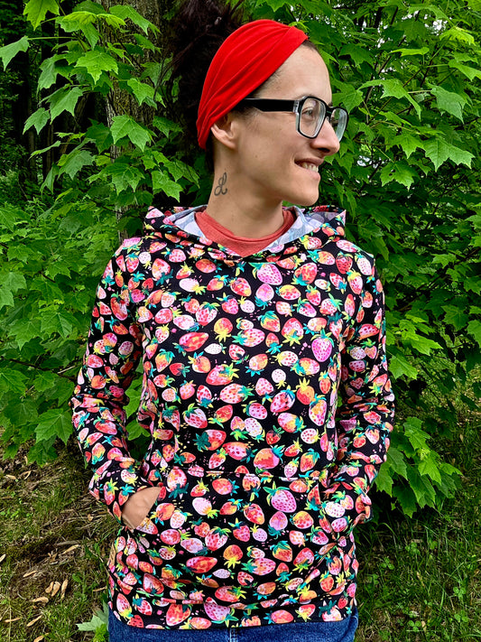 Hoodie FRAISES, chandail à capuchon et pochette en coton et lycra