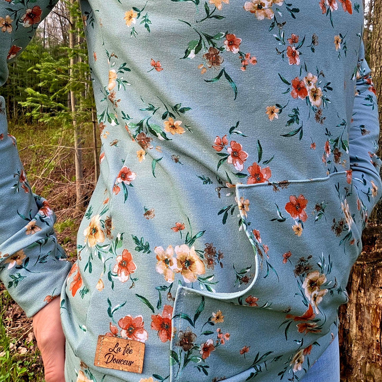 Hoodie PRINTEMPS en fleurs, chandail à capuchon et pochette en coton ouaté