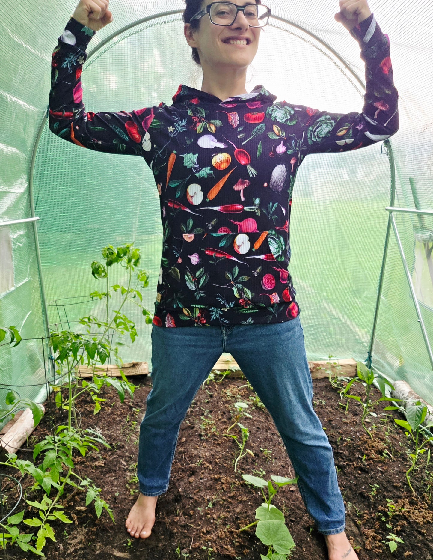 Hoodie LÉGUMES, chandail à capuchon et pochette en coton et lycra