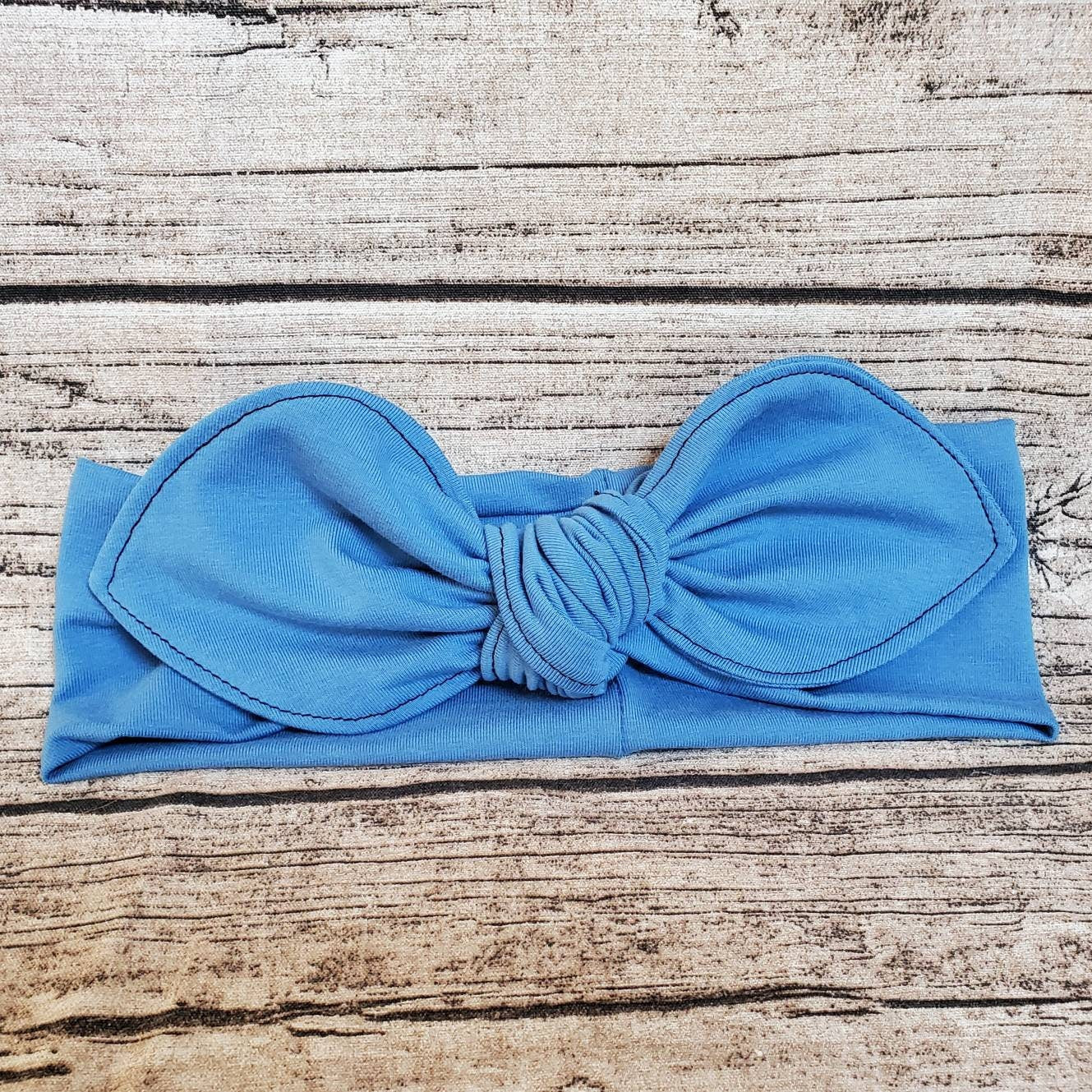 Bandeau transformable modèle bleu, bandeau à noeud amovible, accessoire à cheveux, serre-tête, headband, extensible fait de coton lycra